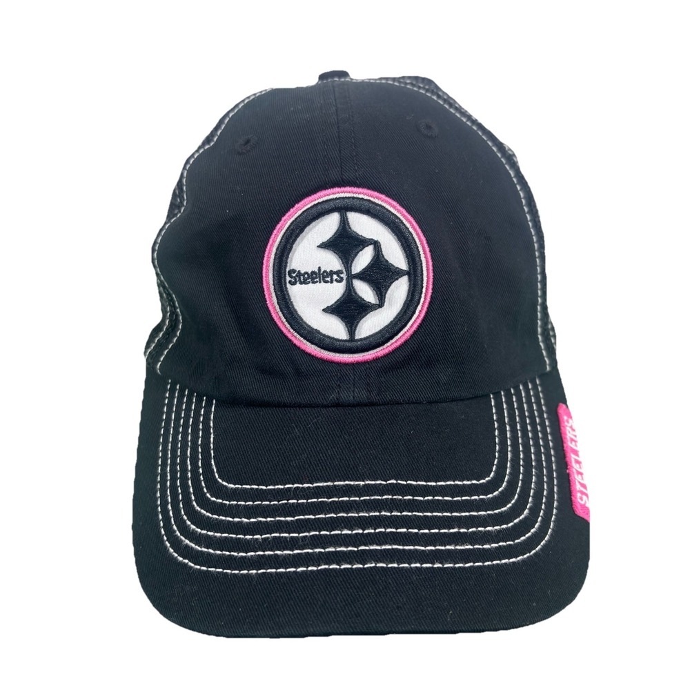 Pittsburgh Steelers Women's Trucker Hat OTS‎ NFL Black Pink Mesh Adjustable Cap
